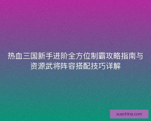 热血三国新手进阶全方位制霸攻略指南与资源武将阵容搭配技巧详解