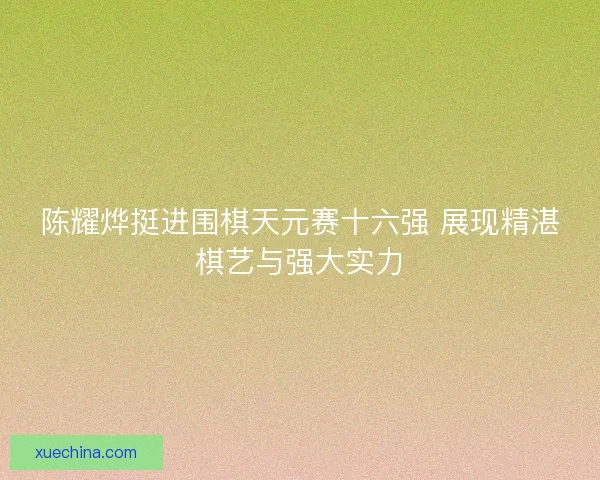 陈耀烨挺进围棋天元赛十六强 展现精湛棋艺与强大实力