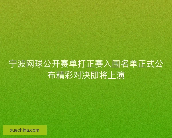 宁波网球公开赛单打正赛入围名单正式公布精彩对决即将上演 宁波网球公开赛单打正赛入围名单正式公布精彩对决即将上演